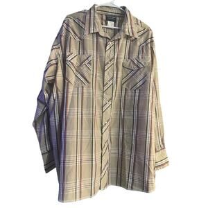 Wrangler Western Pearl Snap Shirt 3X Big Plaid Long Sleeve Cowboy Rodeo Vintage